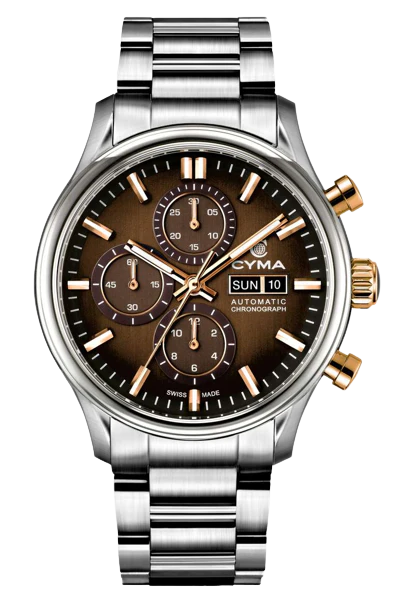 Cyma Grand Maestro The Chess 42mm Smoky brown dial with vertical brush finish Dial Silver Steel Bracelet