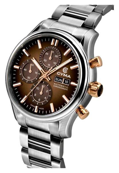 Cyma Grand Maestro The Chess 42mm Smoky brown dial with vertical brush finish Dial Silver Steel Bracelet - Image 2