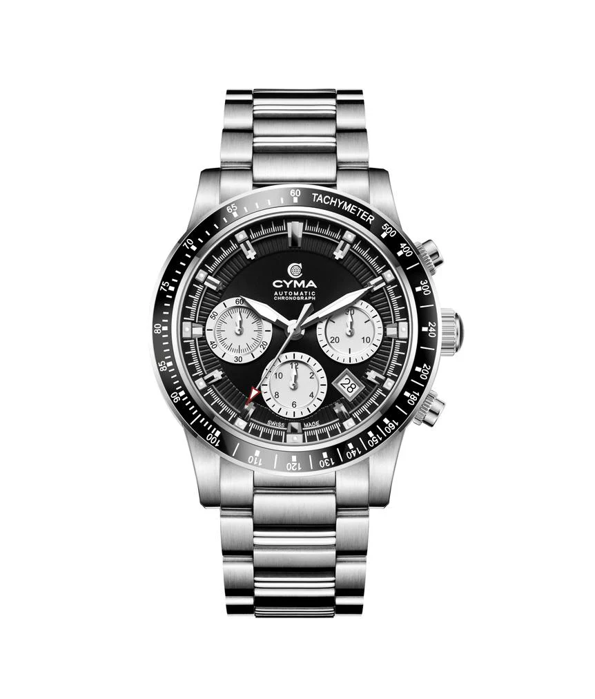 Cyma Grand Maestro Steel Cross Collection 42mm Black sunray dial base with silver white sub-dial Dial Silver Steel Bracelet