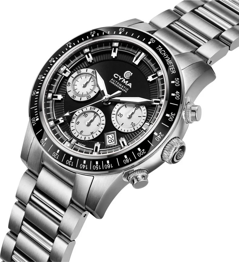 Cyma Grand Maestro Steel Cross Collection 42mm Black sunray dial base with silver white sub-dial Dial Silver Steel Bracelet - Image 2