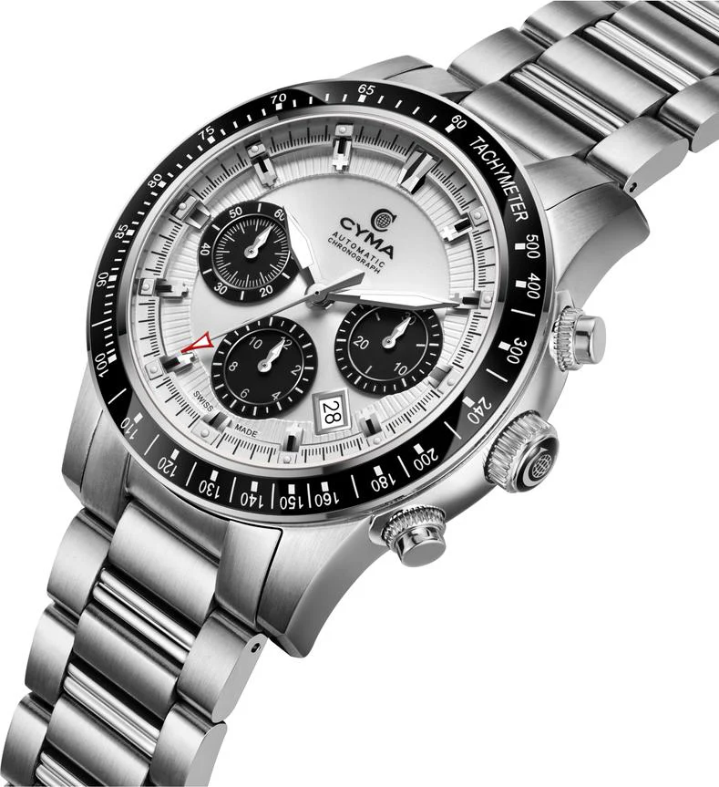 Cyma Grand Maestro Steel Cross Collection 42mm Silver White Sunray Dial Silver Steel Bracelet - Image 2