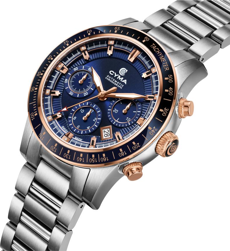 Cyma Grand Maestro Steel Cross Collection 42mm Dark blue Sunray Dial Silver Steel Bracelet - Image 2