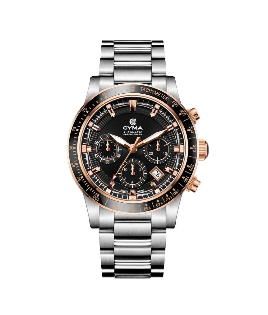 Cyma Grand Maestro Steel Cross Collection 42mm Black Sunray Dial Silver Steel Bracelet