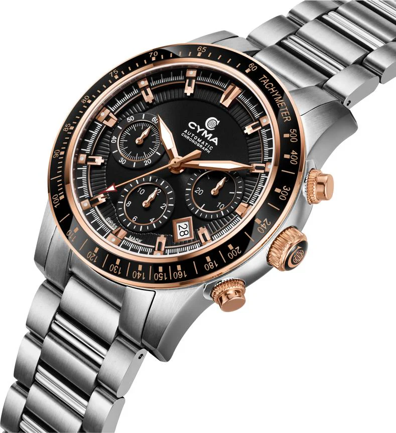 Cyma Grand Maestro Steel Cross Collection 42mm Black Sunray Dial Silver Steel Bracelet - Image 2